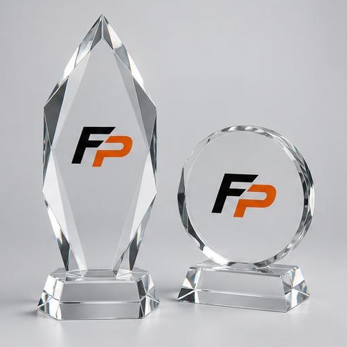 FyrePress logo concept on crystal & glass trophies