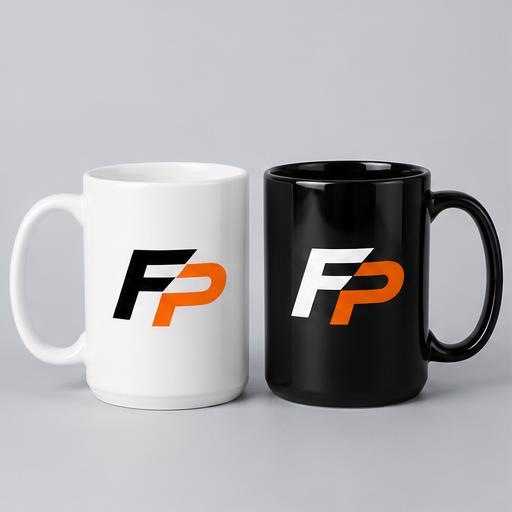 FyrePress logo concept on ceramic coffee mugs